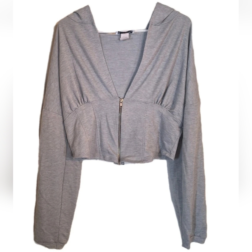 Swank A Posh Women's Cropped Long Sleeve Low V Zip Up Hooded Sweatshirt Size 2X